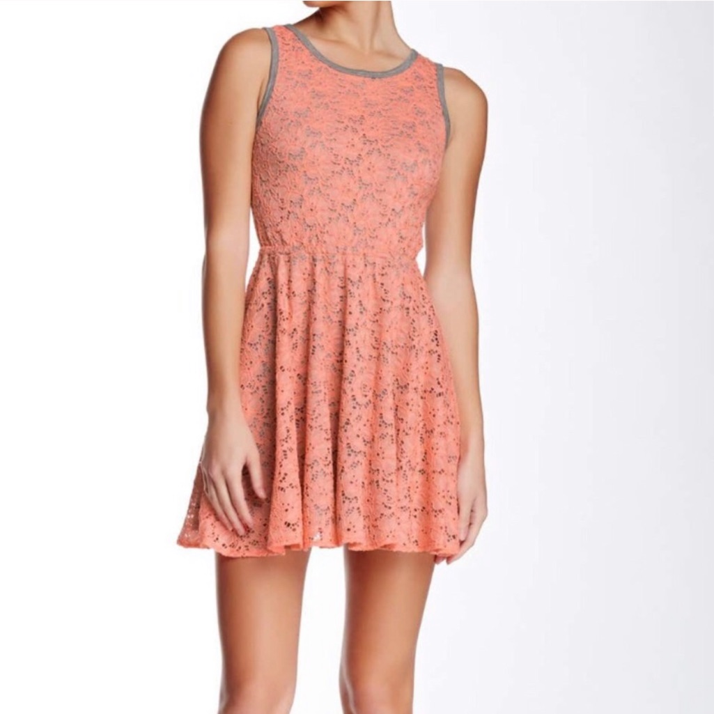 Trina Turk Coral Gray Lace Crestline Dress Small